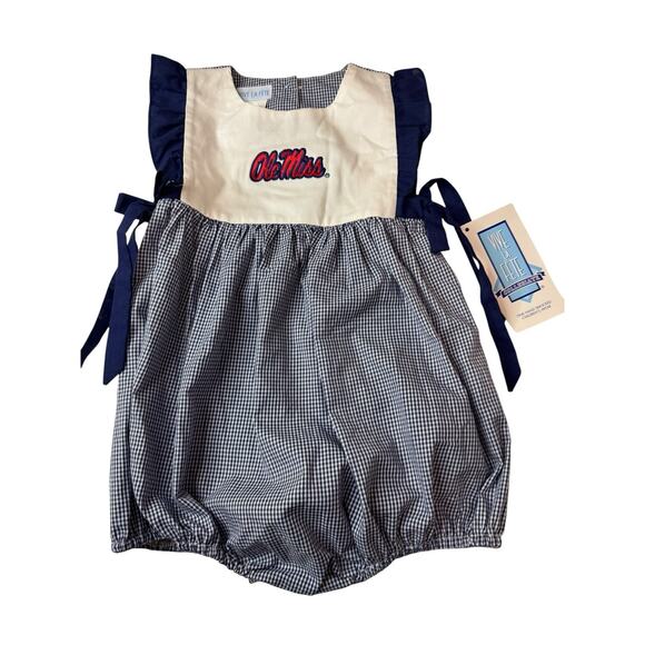 NWT 24 Months 24M Vive La Fete Ole Miss Mississippi Bubble Romper Smocked Navy - Picture 1 of 7